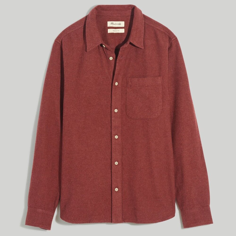 Madewell Sunday Flannel Perfect Long-Sleeve Shirt, Men's Large, burgundy / wine